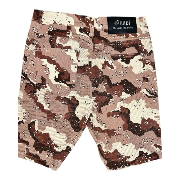 Guapi Shorts Mens 30 Brown Camo Distressed Ripped Urban Streetwear NWT - Picture 3 of 9